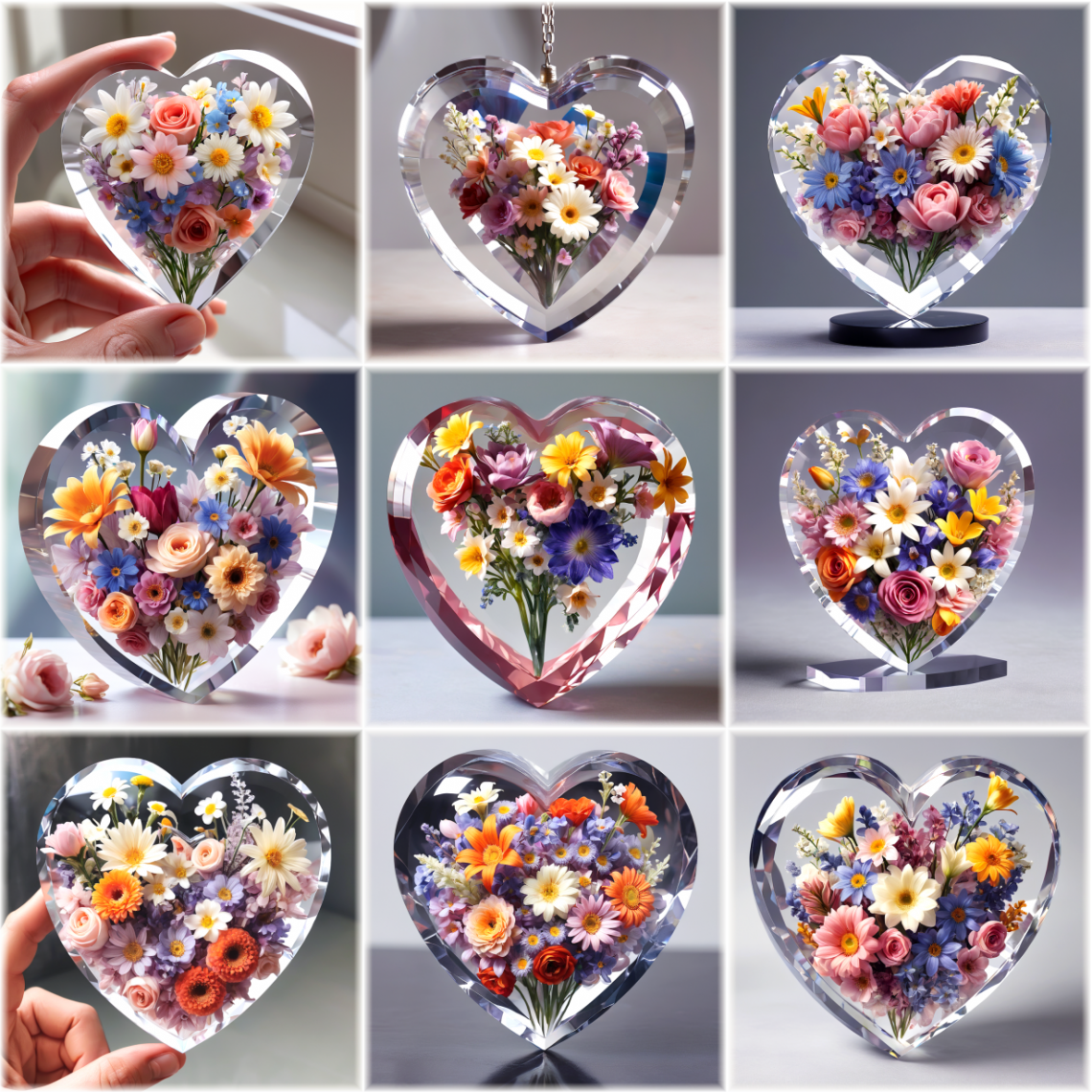 Crystal Hearts with Flowers