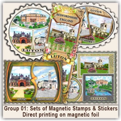 Luton Sets of Magnetic Stamps, Stickers & Bookmarks 01
