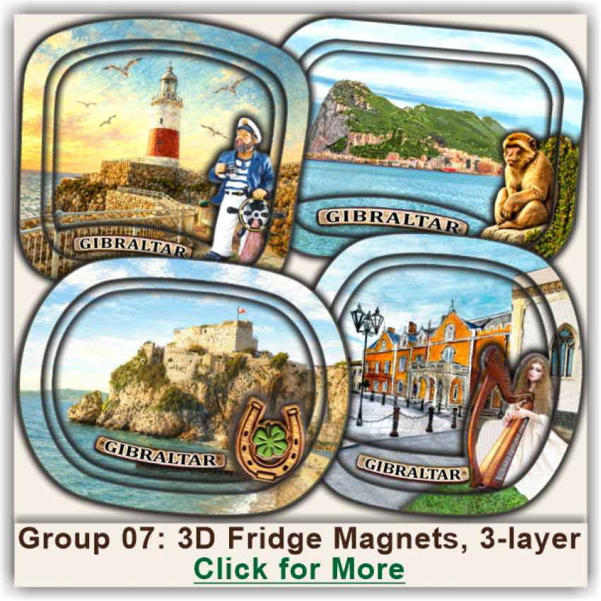 Gibraltar 3D Tourist Magnets, Group 07 Gibraltar 3D Tourist Magnets, Group 07