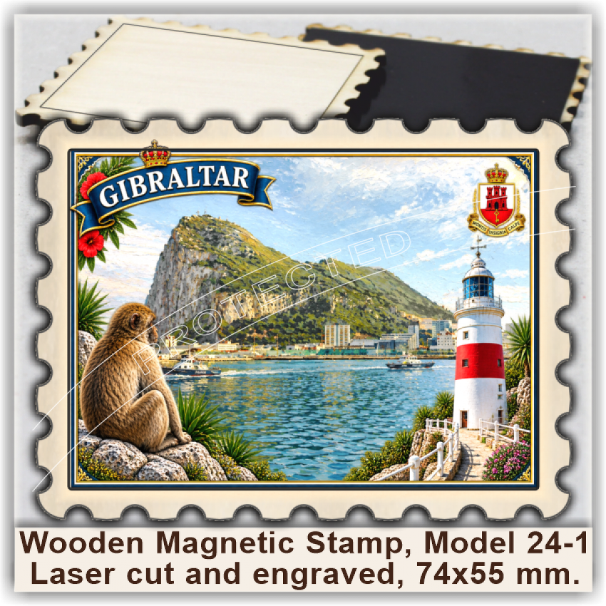 Gibraltar Wooden Magnetic Stamps, Group 24 Gibraltar Wooden Magnetic Stamps, Group 24