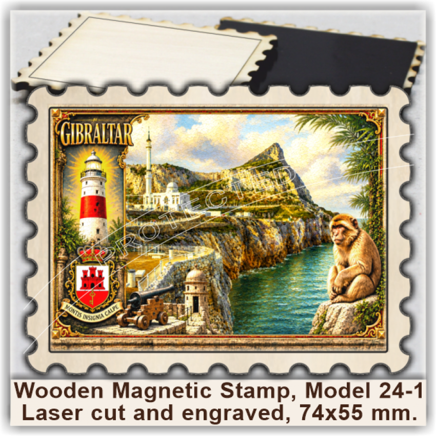Gibraltar Wooden Magnetic Stamps, Group 24 Gibraltar Wooden Magnetic Stamps, Group 24