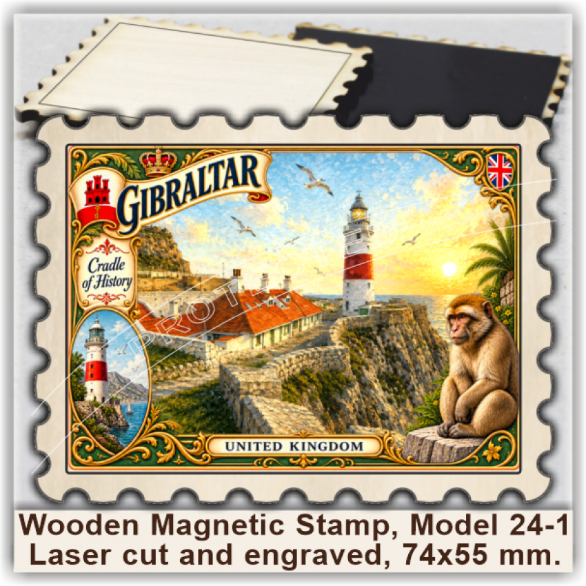 Gibraltar Wooden Magnetic Stamps, Group 24 Gibraltar Wooden Magnetic Stamps, Group 24