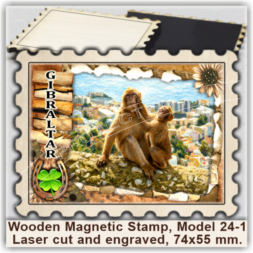 Gibraltar Wooden Magnetic Stamps, Group 24 Gibraltar Wooden Magnetic Stamps, Group 24