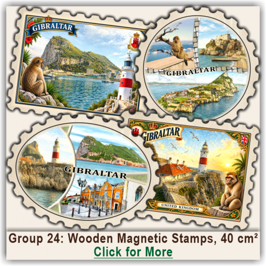 Gibraltar Wooden Magnetic Stamps, Group 24 Gibraltar Wooden Magnetic Stamps, Group 24