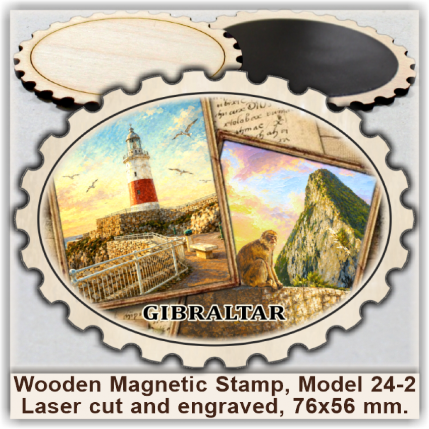 Gibraltar Wooden Magnetic Stamps, Group 24 Gibraltar Wooden Magnetic Stamps, Group 24