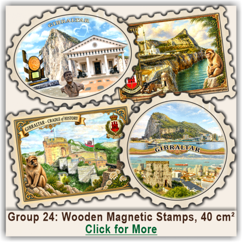 Gibraltar Wooden Magnetic Stamps, Group 24 Gibraltar Wooden Magnetic Stamps, Group 24